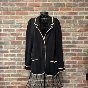 Nic & Zoe Cardigan Sweater Black with Tan Piping Size Large